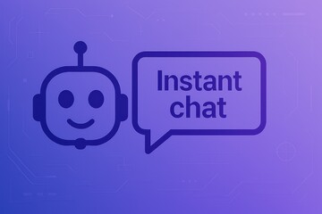 Poster - An illustration showcases a friendly chatbot with the text Instant chat emerging from its speech bubble. The image utilizes a modern, digital aesthetic, emphasizing communication, AI.