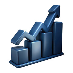 Poster - 3d blue bar chart with upward trend arrow showing growth and progress isolated on transparent background
