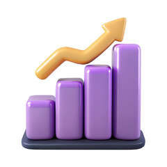 Poster - 3d render of a growing bar chart with an upward trend arrow isolated on transparent background