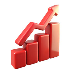 Poster - Shiny red 3d bar chart with upward arrow illustrating growth and progress isolated on transparent background