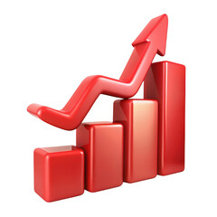 Poster - Red 3d bar chart with upward trend arrow showing growth and progress isolated on transparent background