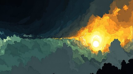 Wall Mural - a stunning sunset painting with vibrant clouds and a brilliant sun illuminating the sky