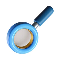 Poster - Stylized 3d rendering of a blue magnifying glass with a golden rim and silver handle isolated on transparent background