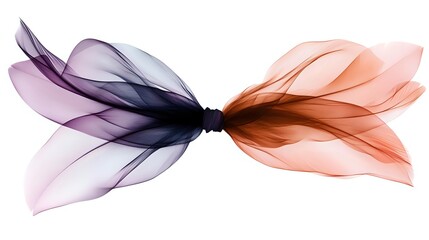 Poster - Ethereal abstract composition featuring delicate translucent petals in contrasting purple and coral pink tones, joined symmetrically in center, creating flowing organic shapes.