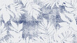 © Dear Reader - Distressed botanical leaf silhouettes stencil with a textured indigo blue background. Natural, organic and rustic aesthetic border. Perfect for textiles, backgrounds, and digital art.