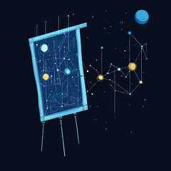 Poster - Abstract space star chart on flip chart easel with connected planets and constellation lines futuristic cosmic astronomy concept vector illustration