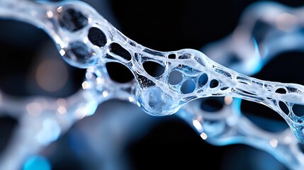 Poster - macro photography of translucent organic structure with intricate web-like patterns and spherical fo