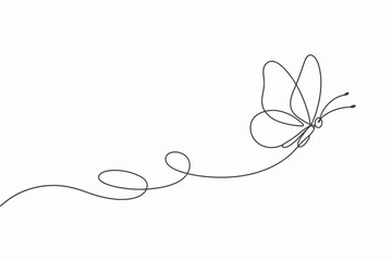 Poster - Elegant single line drawing of a butterfly in flight silhouette isolated on white background