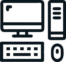 Fototapete - Desktop vector icon for remote work, technology, and education themes. CPU,  monitor, keyboard, mouse


