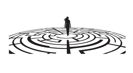 Vector art of woman walks through a maze on a transparent background