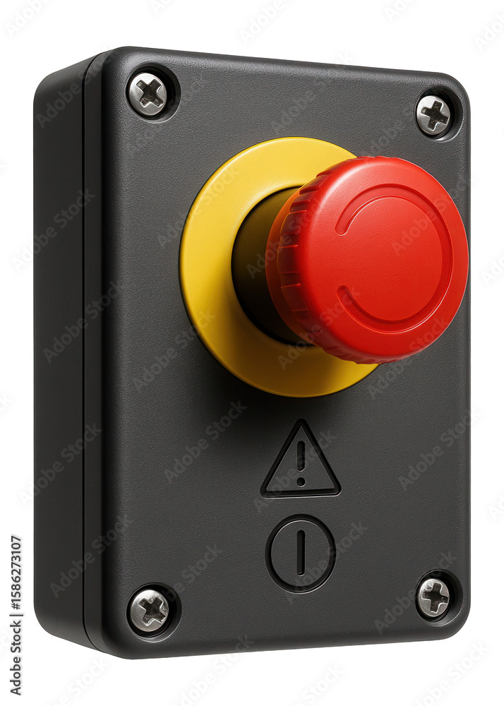 Panel with integrated emergency stop button for safety control in a ...