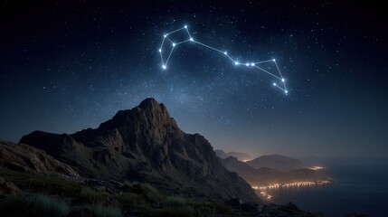 Wall Mural -  A stunning mountain night sky, with stars above both the mountain and a nearby body of water