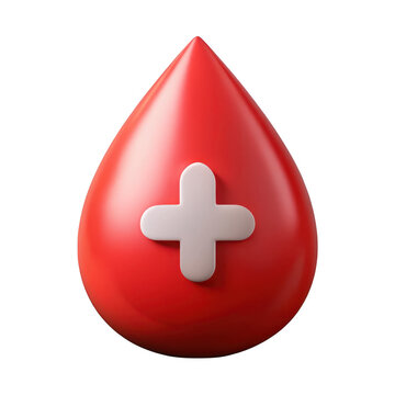 3d rendered red blood drop with white plus symbol isolated on transparent background