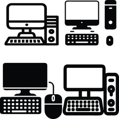 Fototapete - Vector icon set of desktop computer setup with screen, CPU, keyboard, and mouse in flat style.
