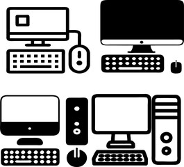 Fototapete - Computer hardware icon set in flat design: monitor, CPU, keyboard, and mouse for digital projects.

