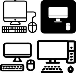Fototapete - Flat vector icons of a full desktop setup for tech apps, infographics, websites, and software UI.

