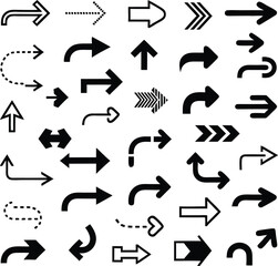 Leinwandbilder - Collection of black and white arrows in various shapes and directions on white background