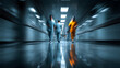 © john - blurred for background. blurred figures of doctors and nurses in a hospital corridor. Doctors and nurses walking in hospital hallway. blurred motion. Moving human figure in the clinic corridor