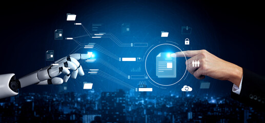 Poster - AI organizing document system, streamlining file access, automating document flow, and managing secure digital content through intelligent file operations. Vouch