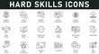 © Clerk - Hard skills Icons vector illustration with thin line editable stroke contains degree and certificates, seo, foreign language, software development, network security, accounting, computer skills, data.