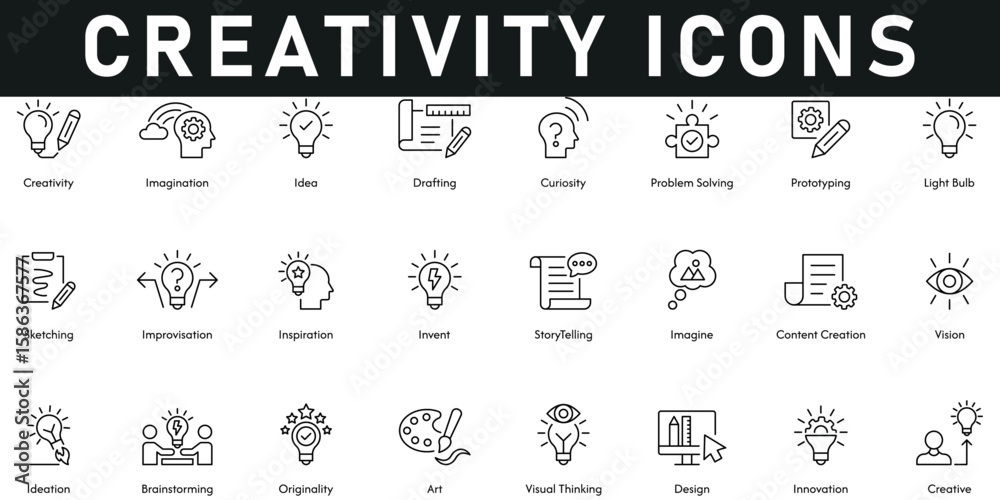 Creativity Icons vector illustration with thin line editable stroke ...