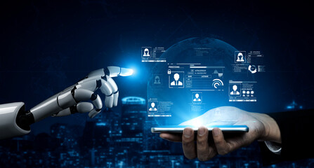 Poster - AI safeguards digital identity with smart authentication, secure login systems, and virtual assistants ensuring data privacy and user protection. Vouch