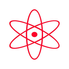 Poster - A Vibrant Red Atom Icon on Transparent Background Symbolizing Scientific Research, Nuclear Energy, and Molecular Structure for Modern Design Applications