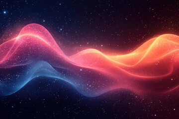 Poster - Abstract colorful waves with cosmic glowing particles and starry background design