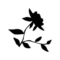 Poster - Elegant Black Flower Silhouette with Detailed Leaves and Stem on Transparent Backdrop, Ideal for Botanical Designs and Creative Projects, High-Resolution Vector Graphic