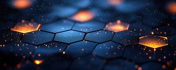 Poster - Hexagonal geometric pattern with glowing orange and blue futuristic effects