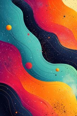 Poster - Colorful abstract artwork featuring vibrant waves and celestial elements in space
