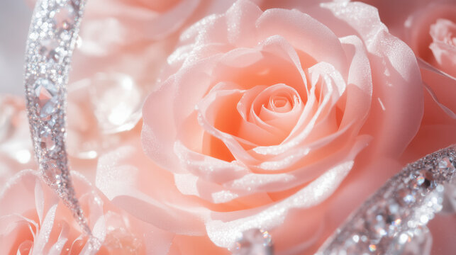 Exquisite quinceanera card design featuring sculptural pink roses