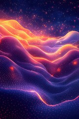 Poster - Abstract glowing waves under a starry cosmic background