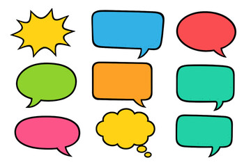 Poster - Vector collection of colorful speech bubbles. Retro pop art comic style dialogue and thought balloons. Chat box set for messages and communication design elements. Isolated.