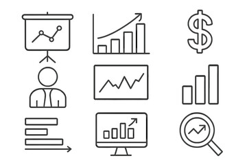 Fototapete - Business and finance line icon set. Data analysis, marketing report, and presentation graph symbols. Financial growth chart and statistics vector illustration for web design.