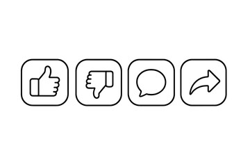Poster - Social Media Reaction Icons Set. Like, Dislike, Comment, Share Buttons. Outline Vector Illustration for UI, App, Website, Video, Blog. Transparent Background. Modern Minimal Design.