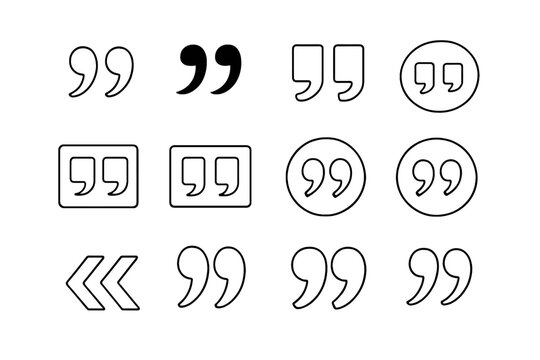 Diverse Quotation Marks Icon Set. Line Art Symbols for Typography, Dialogue, Speech, Text, Communication, and Writing. Vector Illustration with Multiple Quotation Mark Styles on Transparent Background