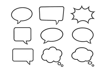 Poster - Speech bubble vector set. Comic dialogue and thought bubbles collection. Chat message and communication icons. Simple outline illustration on transparent background.