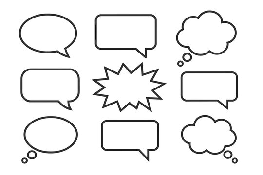 Speech bubble and thought bubble vector set collection. Comic dialogue box, chat icon, message balloon. Communication concept illustration for pop art or graphic design element.