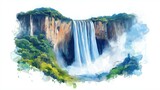 Angel Falls. Angel Falls hand drawn watercolor illustration