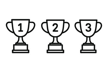 Poster - Trophy icon set for first, second, and third place. Winner cup and award symbol for competition ranking. Vector illustration line art for app, website, or UI design.