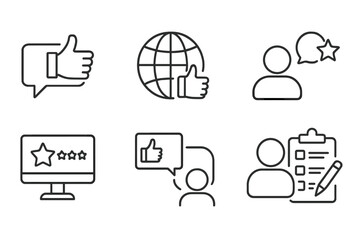 Fototapete - Feedback and review line icon set. User opinion, survey, customer satisfaction icons. Like, comment, and star rating symbols for web and app UI. Vector icon pack.
