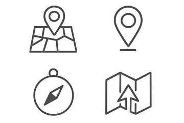 Fototapete - Navigation and Location Concept Icons Set. Linear Vector Symbols for Map, GPS, Compass, Direction, Travel, and Location Services. Minimal Outline Style for Web, App, and Graphic Design Resources.