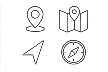 Fototapete - Navigation and Location Line Icons Set. GPS Pin, Folded Map, Compass, Direction Arrow. Minimalist Vector Symbols for Navigation Apps, Web Interfaces, Travel Guides, Location Services, Editable Stroke