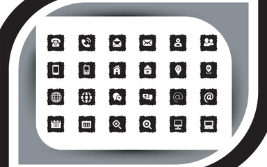 Poster - Contact Icons Set in Black Grunge Style Square Frames Communication and Information Visual Representation Set