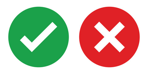 Poster - Set of green checkmark, red cross, x mark icon, flat rounded right and wrong sign concept vector illustration.
