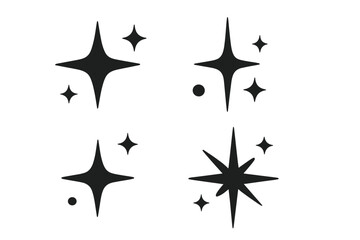 Fototapete - Sparkle Star Icon Set. Minimalist Black Starburst and Sparkle Symbols. Modern UI UX Web Design Elements. Clean Vector Pack for Mobile App, Website, Interface, Decoration, Transparent Background