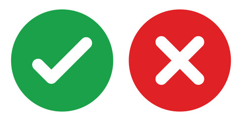 Poster - Set of green checkmark, red cross, x mark icon, flat rounded right and wrong sign concept vector illustration.
