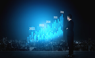 Poster - Business bar chart and line graph showing yearly business growth from 2022 to new year 2026, represent data analytics, future 2026 planning, business 2026 trend, and performance analysis 2026 Vouch