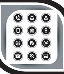 Poster - Monochromatic Contact Information Icons Communication Methods and Technology Depicted with Retro Style